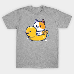 Cute Cat With Swim Ring Duck T-Shirt